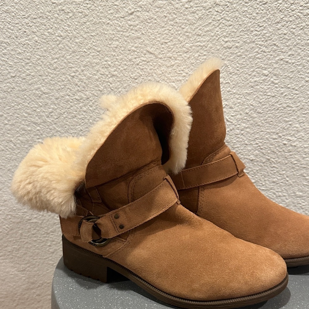 UGG Tan Suede Ankle Boots with Fur Lining